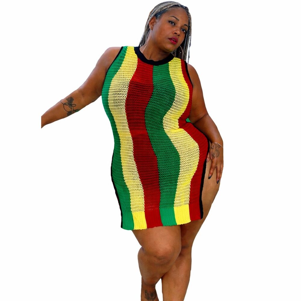 Rasta Dress Fishnet Dress Jamaican Dress Free Size Beach Dress Festival Dress